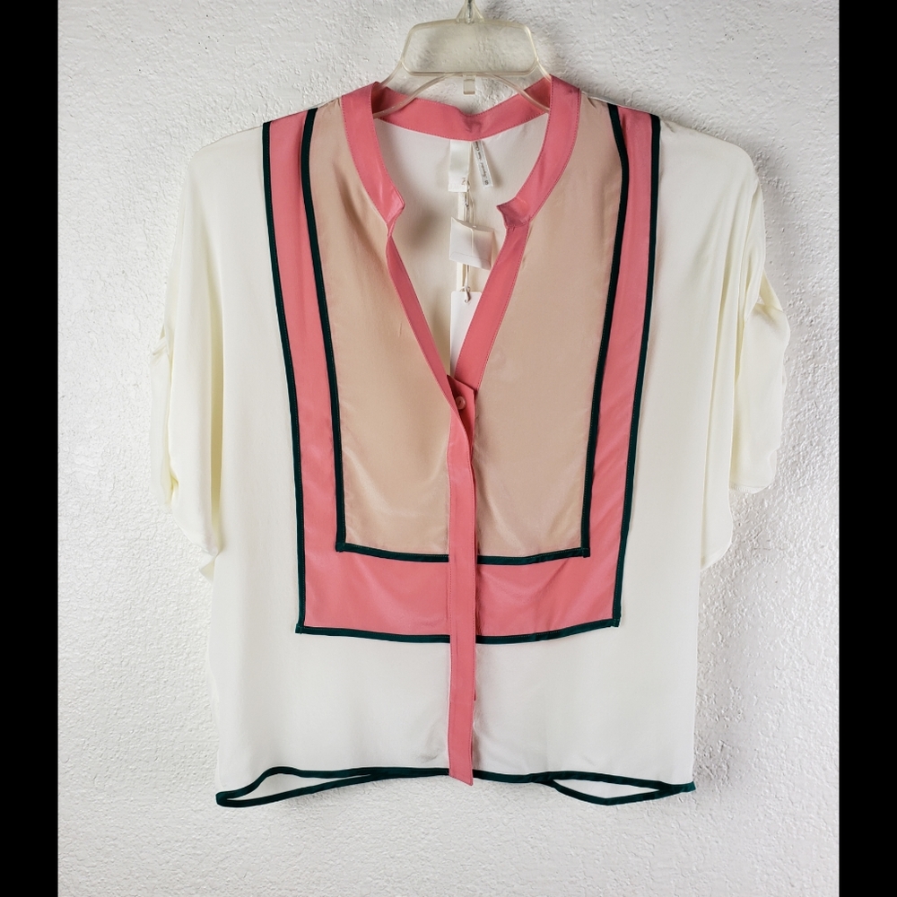 NWT silk Line & Dot Colorblock top